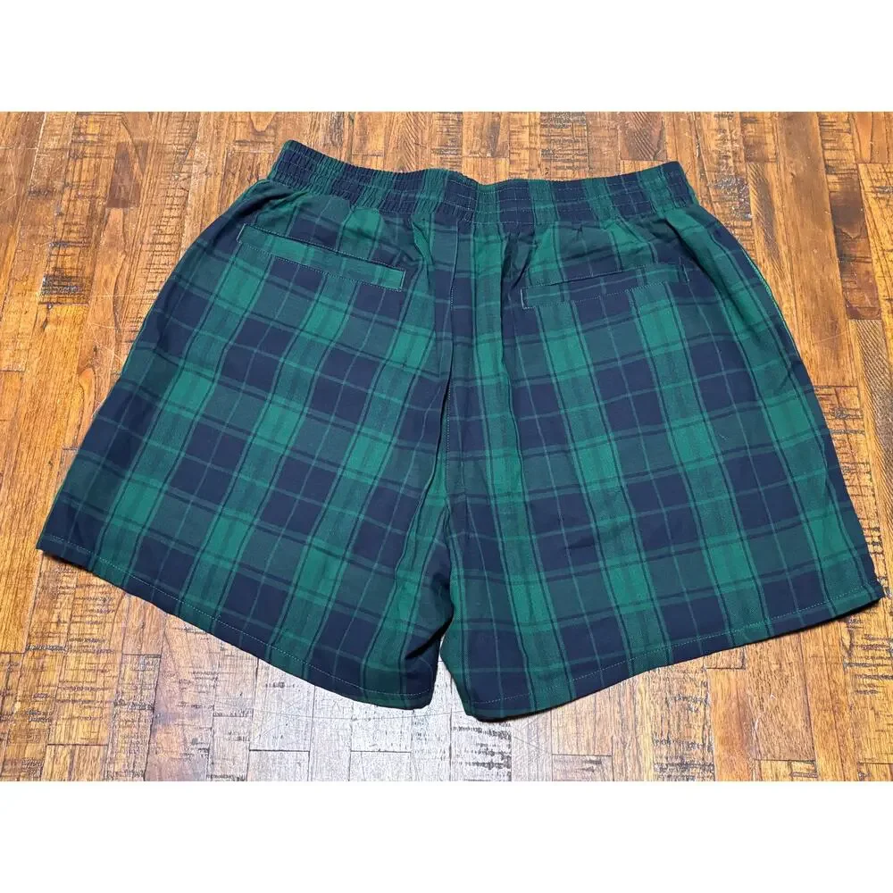 Mitchell & Ness Branded Plaid Shorts Drawstring Green Mens Large L New NWOT
